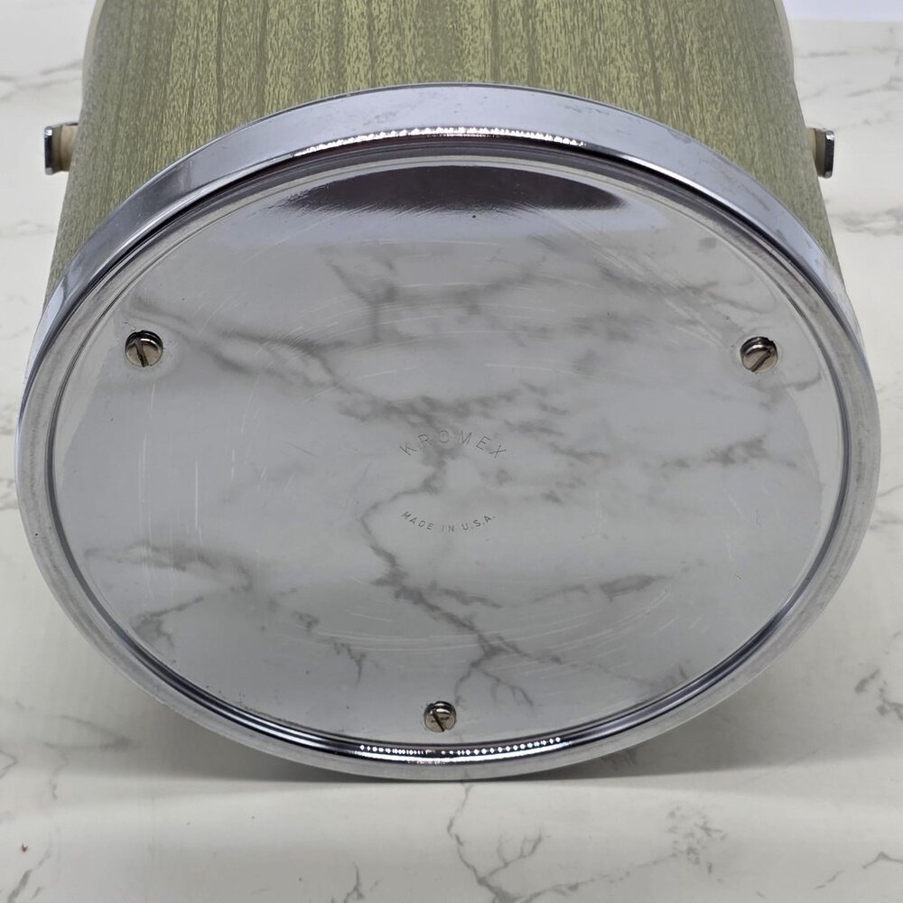 Vintage Kromex Ice Bucket Green Woodgrain Chrome Lid Mid Century Barware USA - Picture 9 of 11